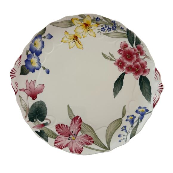 Villeroy & Boch Flora Bella Handled Cake Plate 12 3/8" Made Luxembourg Porcelain - Picture 1 of 9